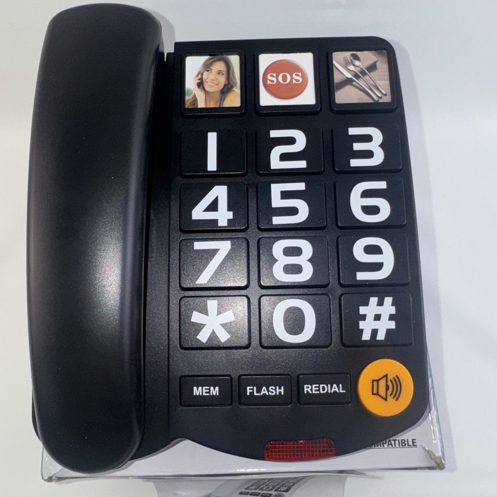 Uvital Big Button Phone for Seniors Black Corded Landline Loud Ringer 3 Speed